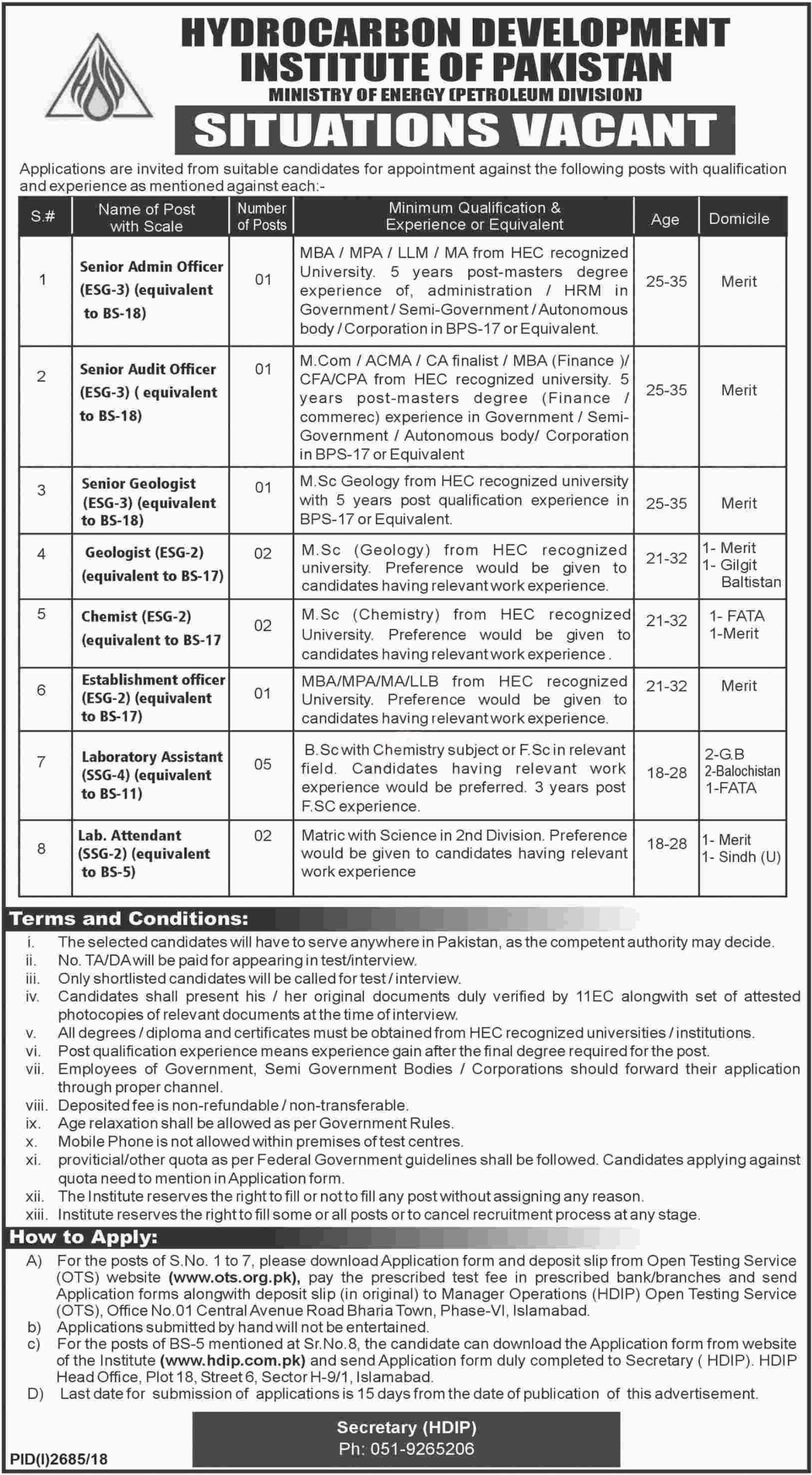 Ministry of Energy Petroleum division Jobs 2019 PTS Application Form