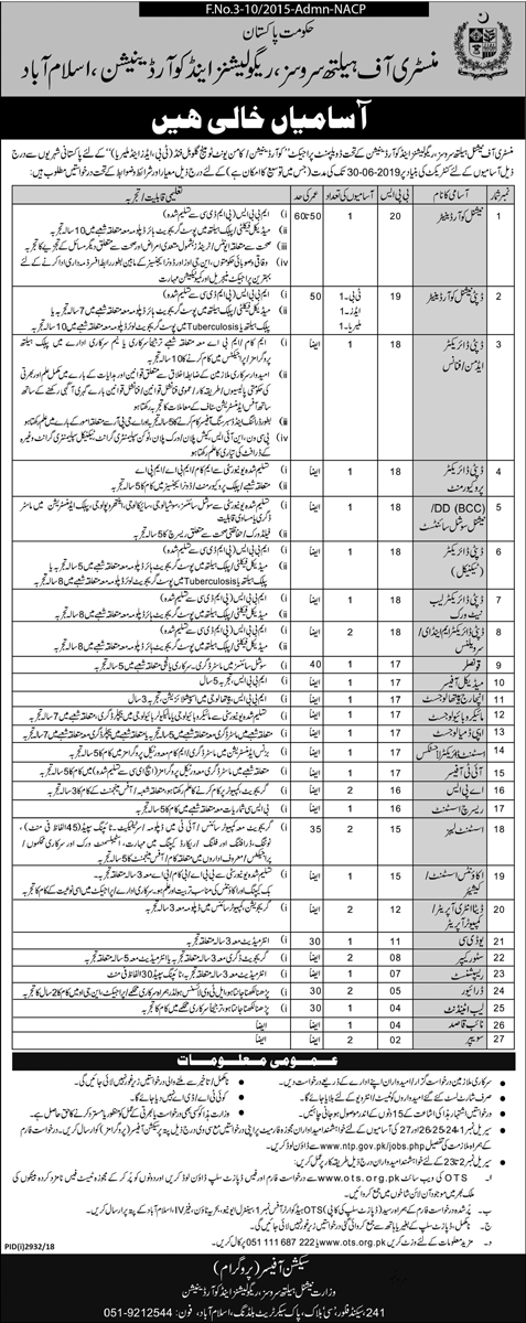 Ministry of Health Services OTS Jobs 2019 Application Form Roll No Slip