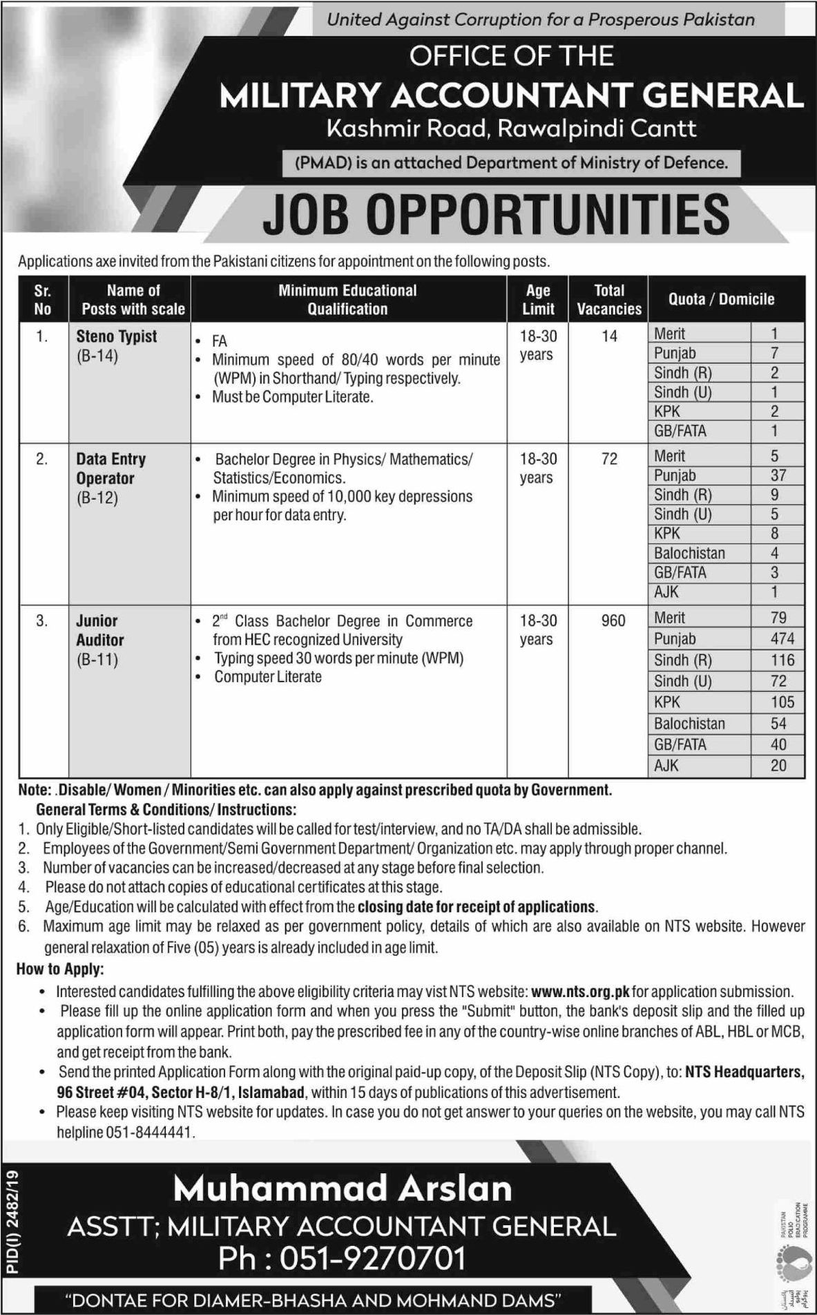 Military Accountant General Jobs 2019 NTS Application Form
