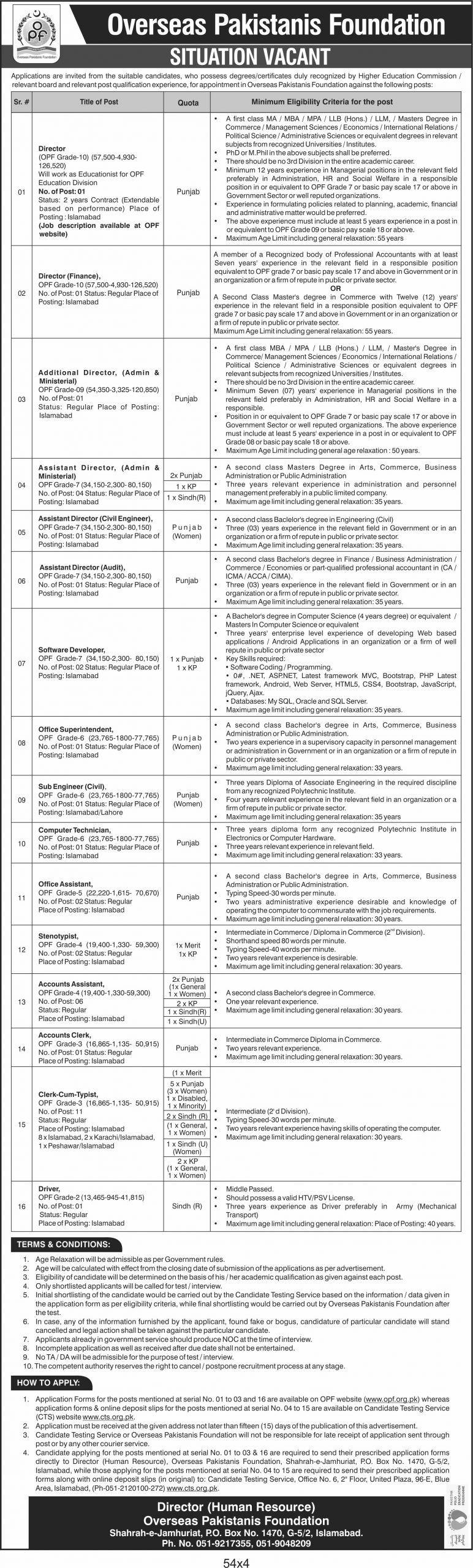 OPF Overseas Pakistanis Foundation CTS Jobs 2022 Application Form Roll No Slip Download Online
