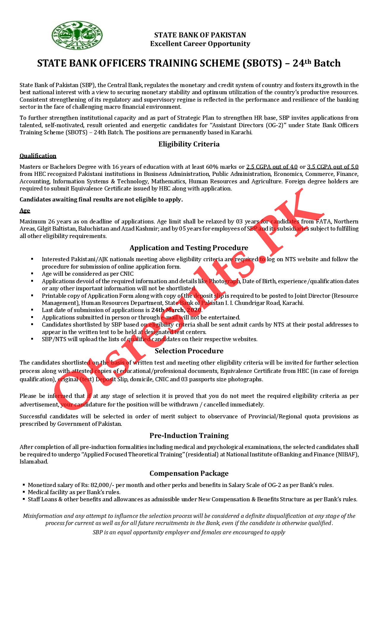 NTS State Bank Officers Scheme 24th Batch 2024 NTS Application Form Roll No Slip