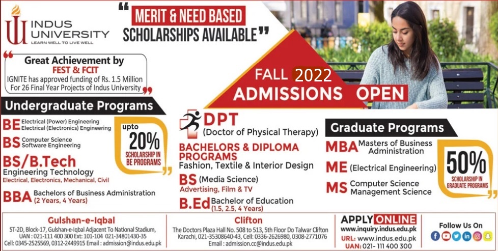 Indus University Merit List 2022