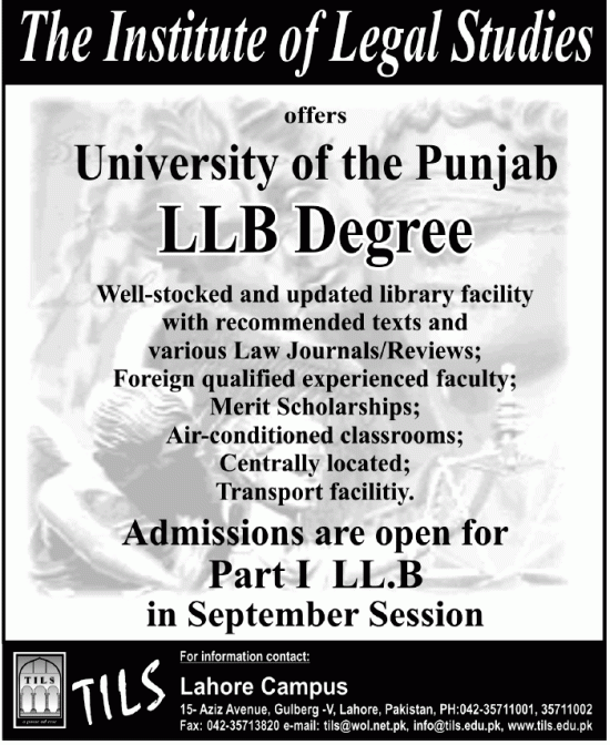 The Institute Of Legal Studies Lahore TILS Admission 2022 for BS