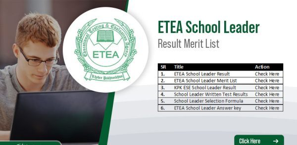 ETEA School Leader Result 2023 KPK Merit list @etea.edu.pk