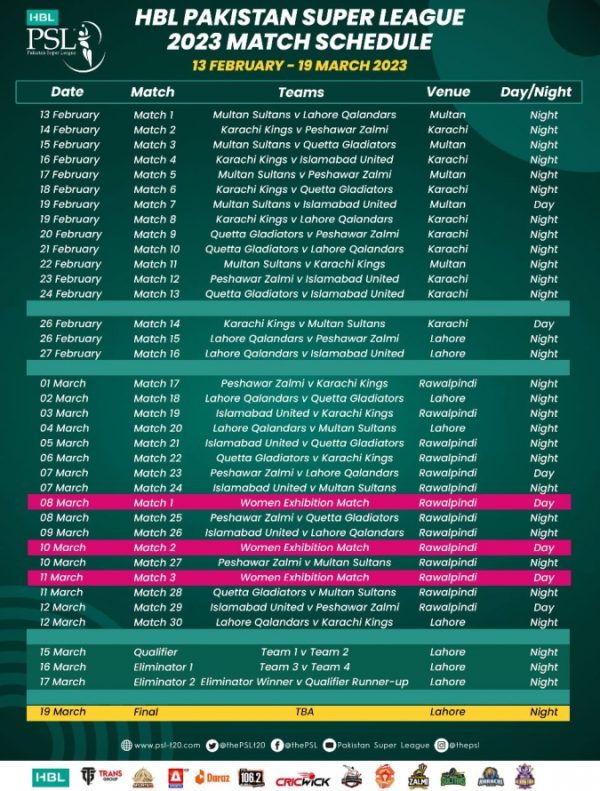 PSL Match Schedule 2023 Announced For all Teams