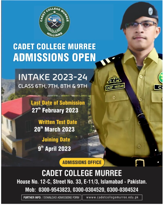 Cadet College Murree Admission 2023 Apply Online