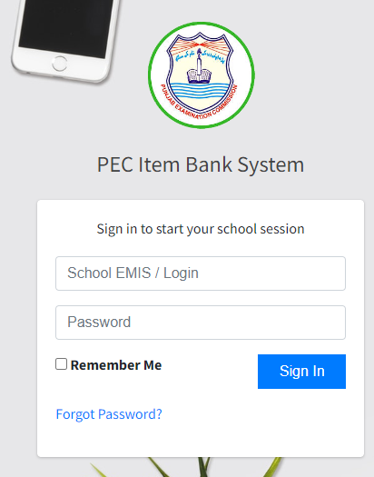 PEC Item Bank System Login 2023 Zone 1 and 2