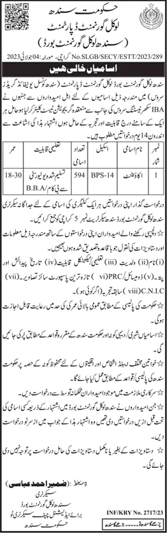 Accountant Jobs in Local Government Department Sindh 2023