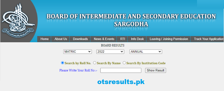 BISE Sargodha Board 10th Class Result 2023