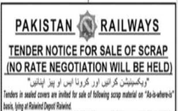 Pakistan railway tender notice for sale of scrap