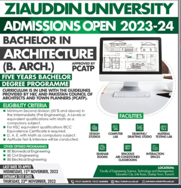 Ziauddin University Admission 2024 Test Date