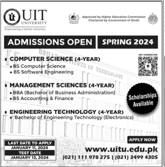 UIT University Admission 2024 Last Date to Apply Online